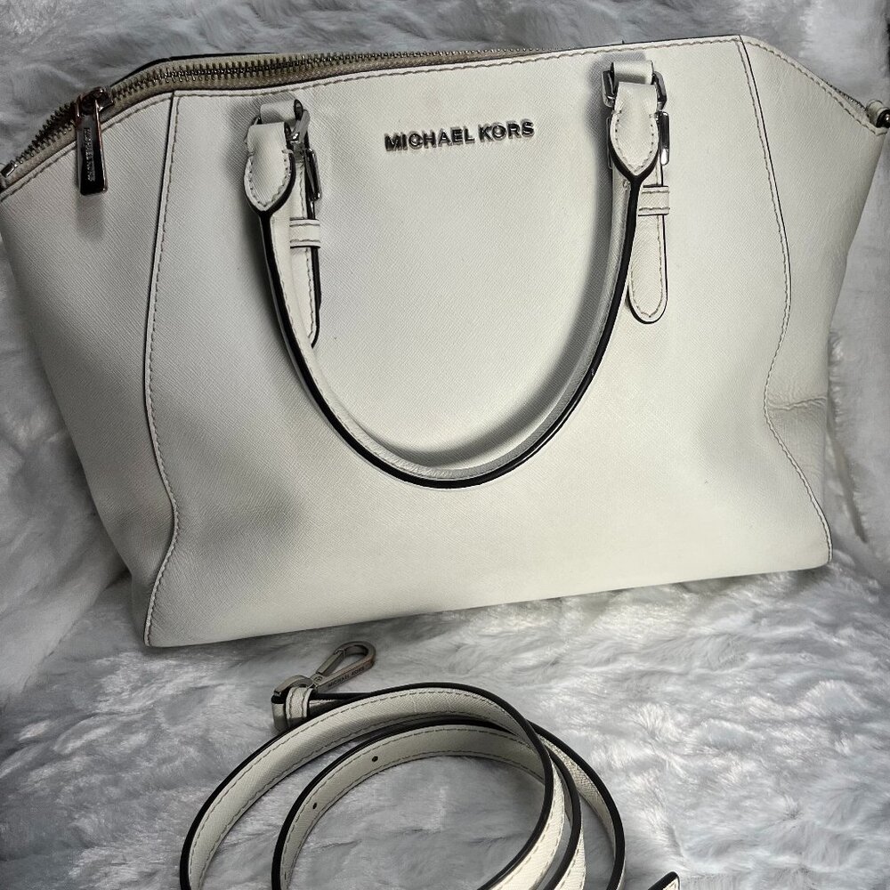 Michael Kors Large Ciara Saffiano Satchel- White